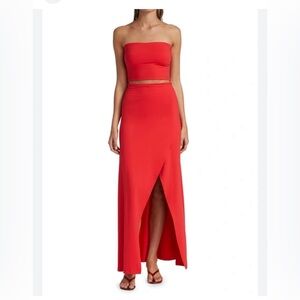 HIGH WAIST WRAP FRONT CREPE MAXI SKIRT IN RED MORELLO